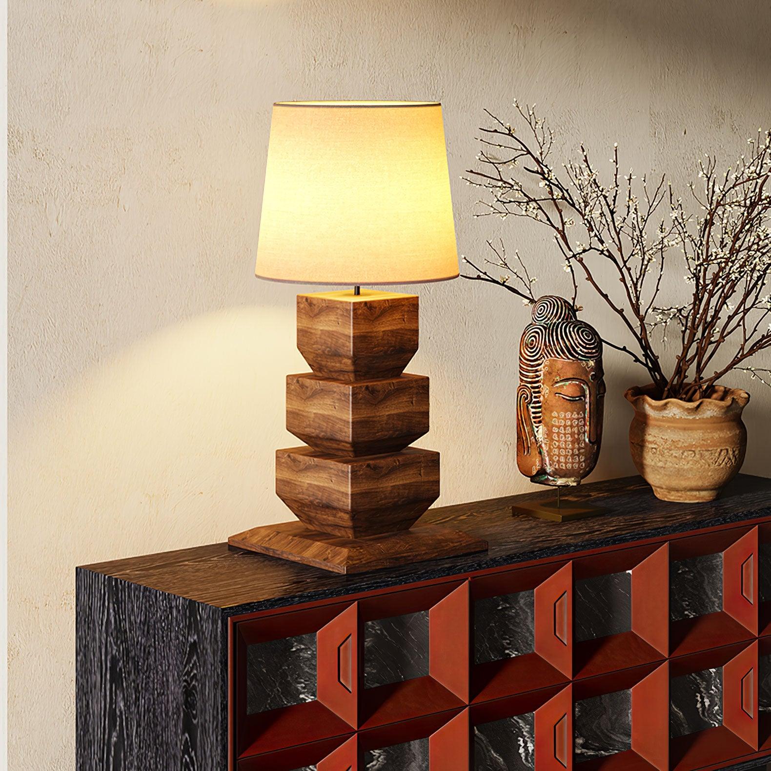 stacked-wooden-table-lamp-anzaz-Walnut Colour & White Fabric-3