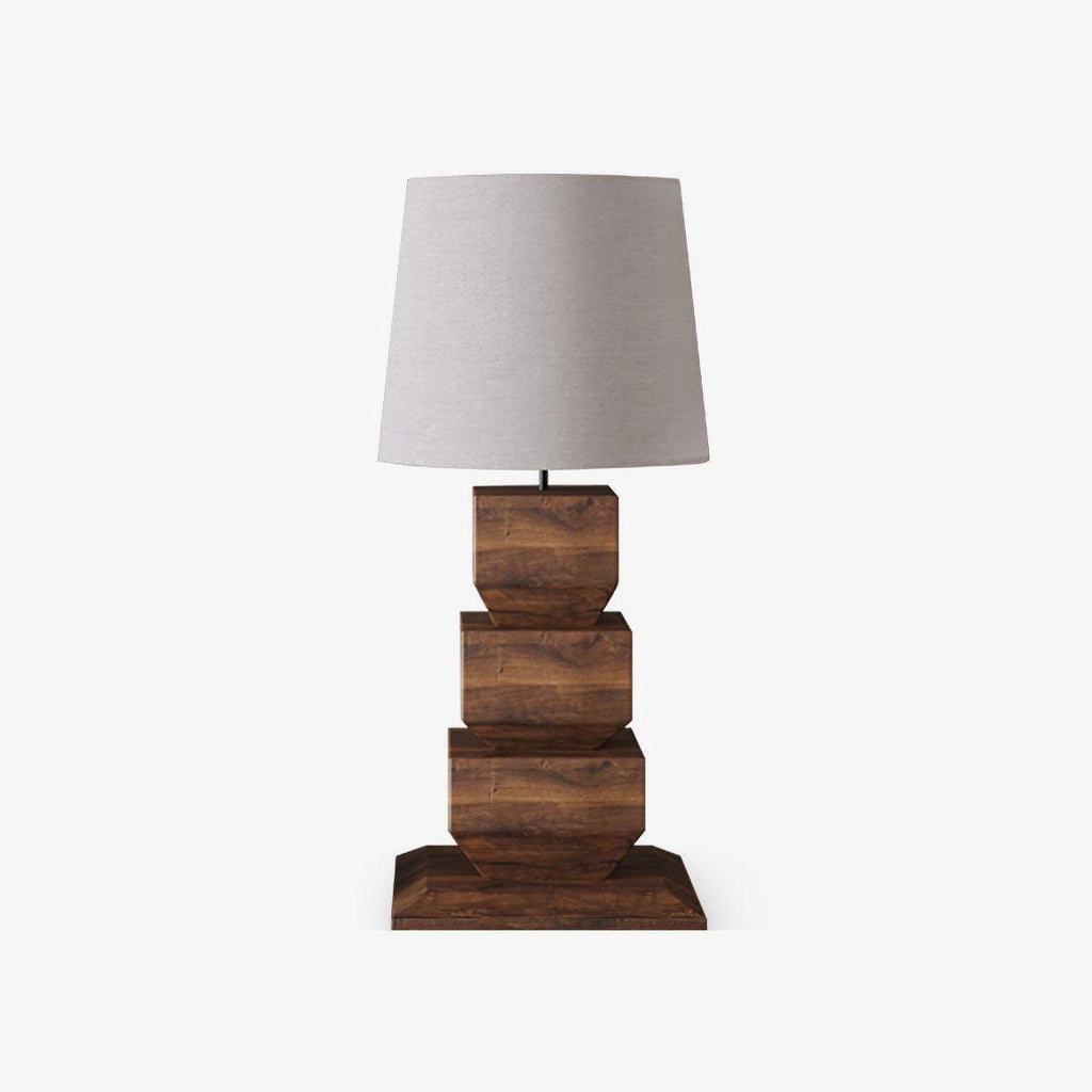 stacked-wooden-table-lamp-anzaz-Walnut Colour & White Fabric-1
