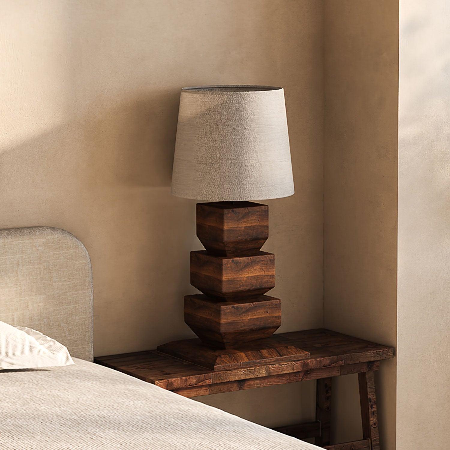 stacked-wooden-table-lamp-anzaz-Walnut Colour & Black Fabric-5