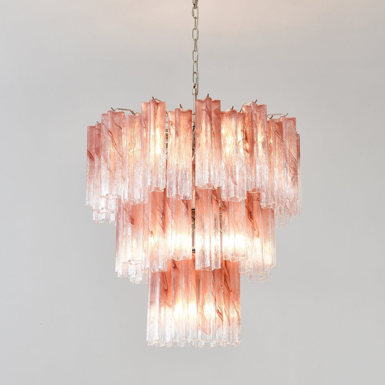 pink-glass-tubes-chandelier-anzaz-Red & Clear Cloud & Nickel-3