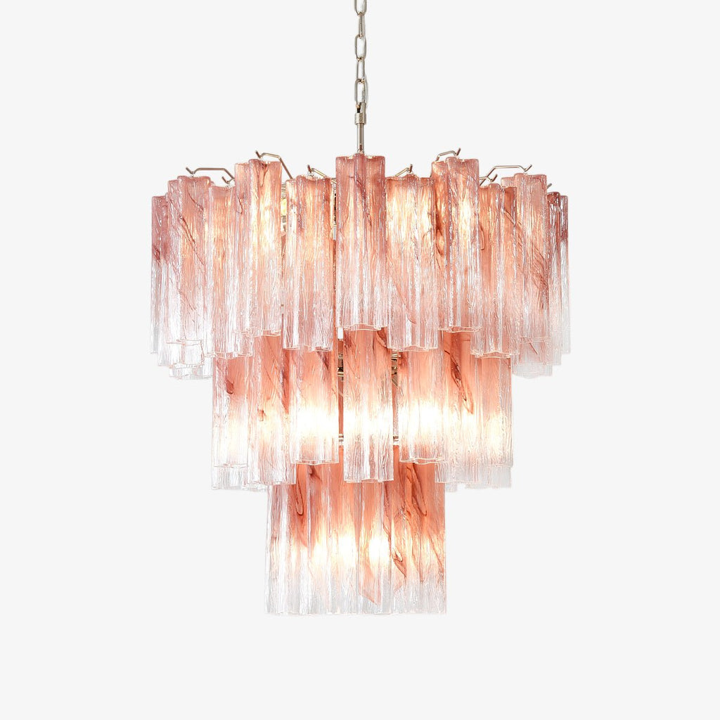 pink-glass-tubes-chandelier-anzaz-Red & Clear Cloud & Nickel-1