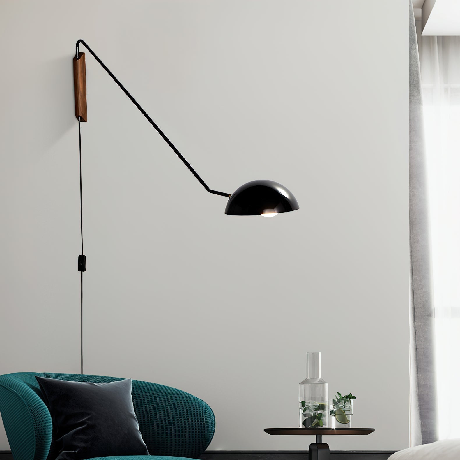 swing-dome-wall-light-anzaz-Black & Walnut color-2
