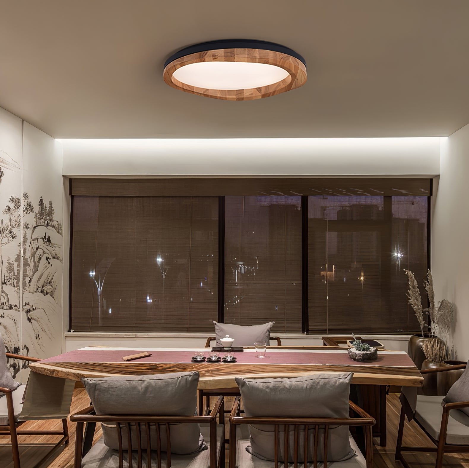 timber-round-wood-ceiling-lamp-anzaz-Black & Walnut Color-4