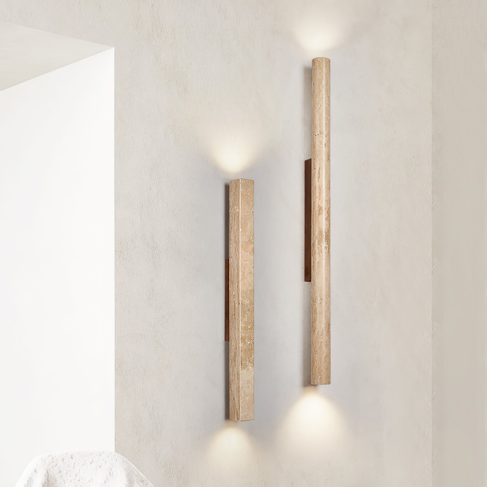 travertine-column-wall-light-anzaz-Wood color & Yellow Travertine-2