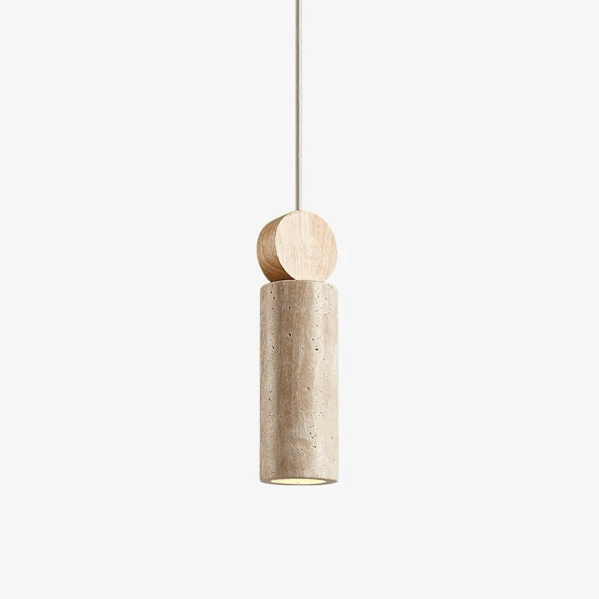 travertine-cylinder-disc-pendant-light-anzaz-Yellow Travertine & Wood color-1