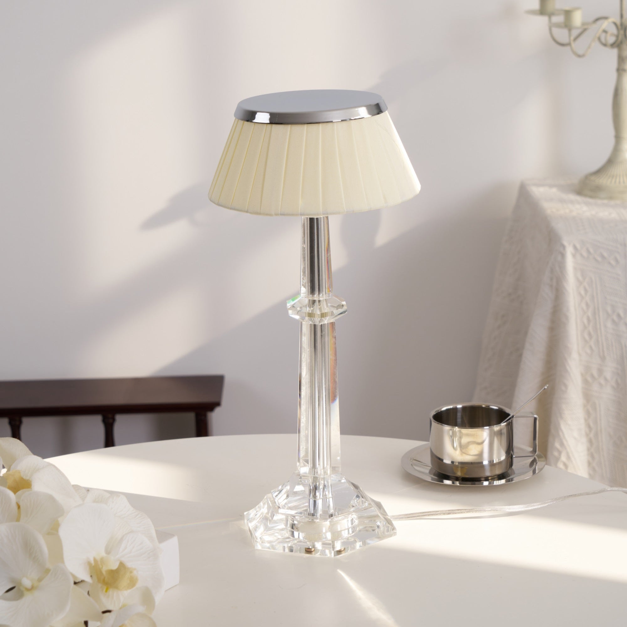 versailles-table-lamp-anzaz-Chrome & Clear & Beige lampshade-3