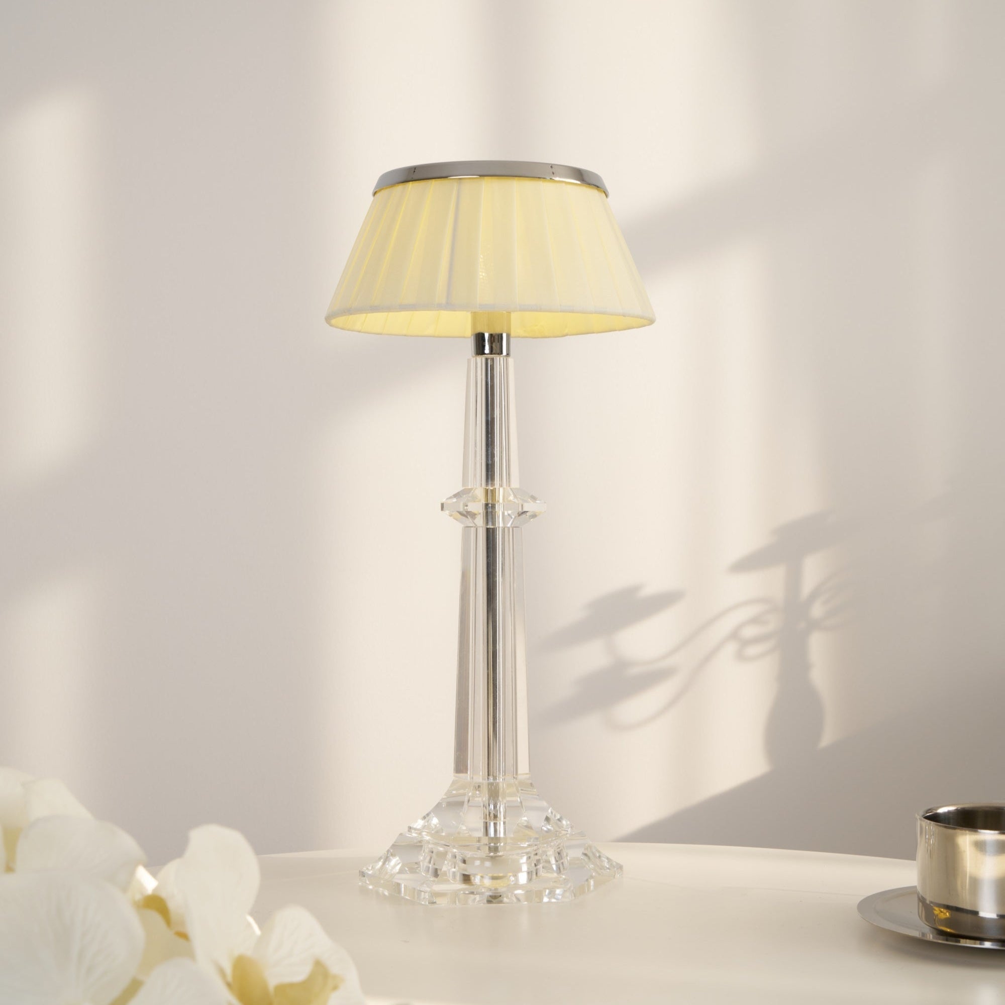 versailles-table-lamp-anzaz-Chrome & Clear & Beige lampshade-4