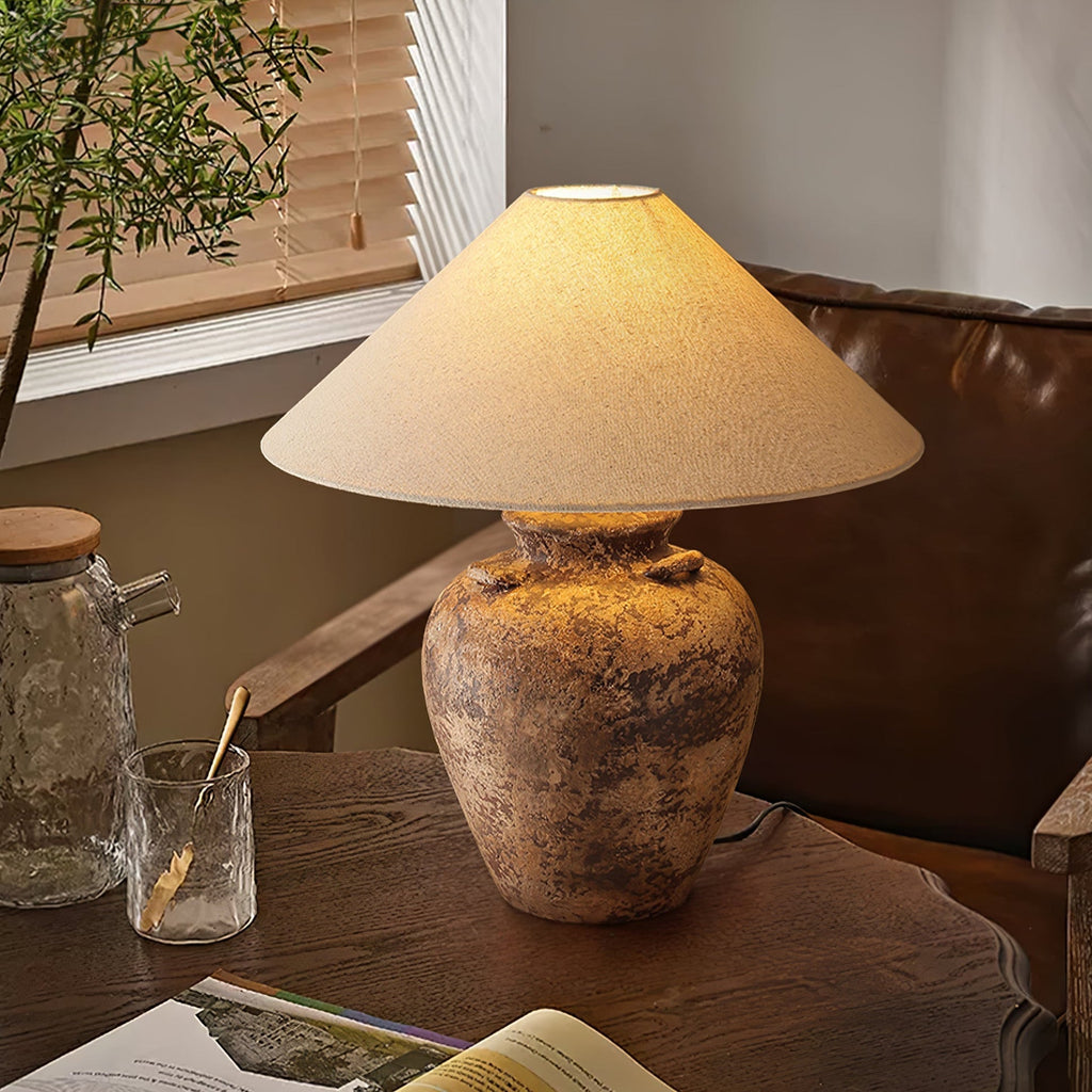 vintage-terracotta-vase-table-lamp-anzaz-Weathered ceramic & Beige-3