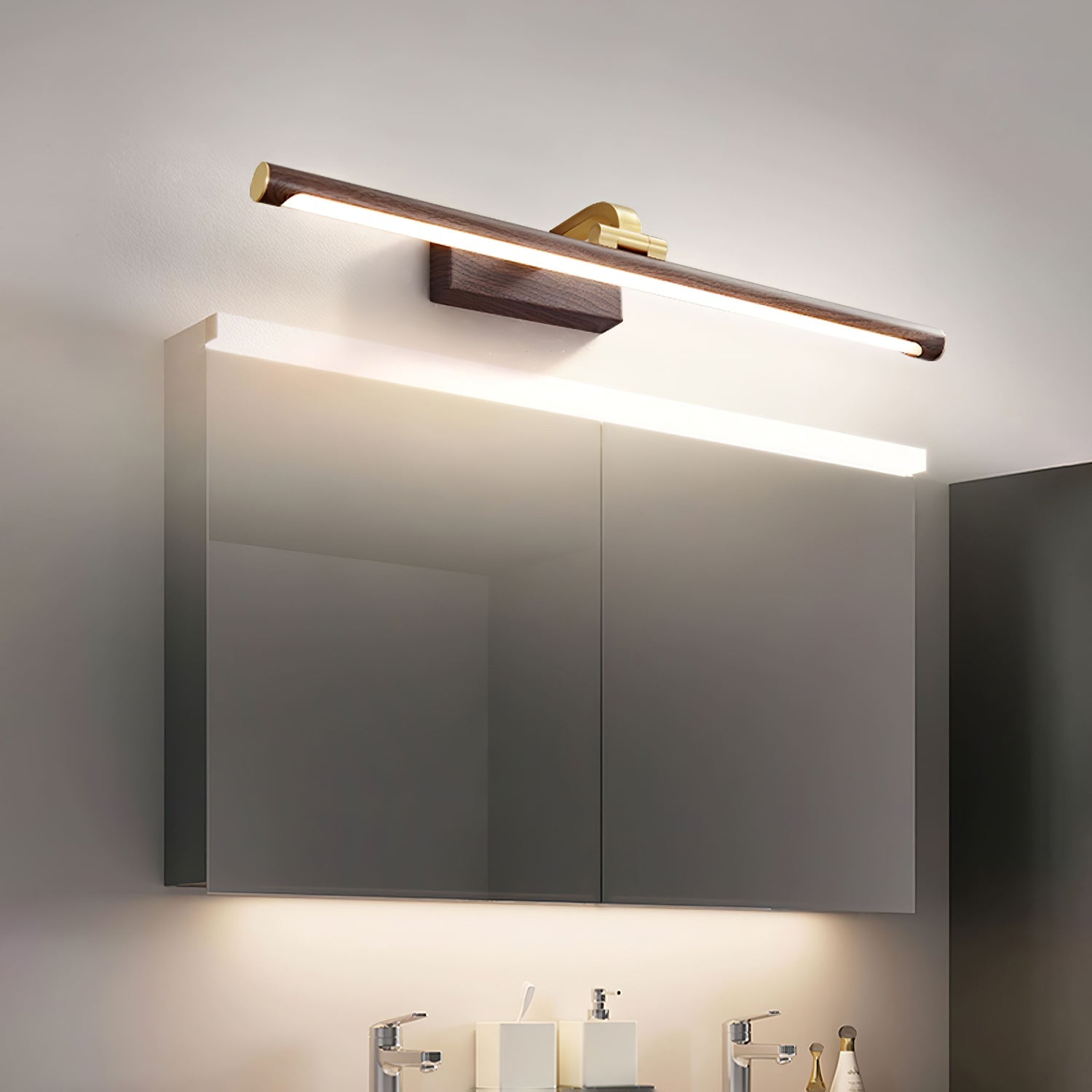walnut-linear-led-wall-light-anzaz-Brass & Warm Light-2