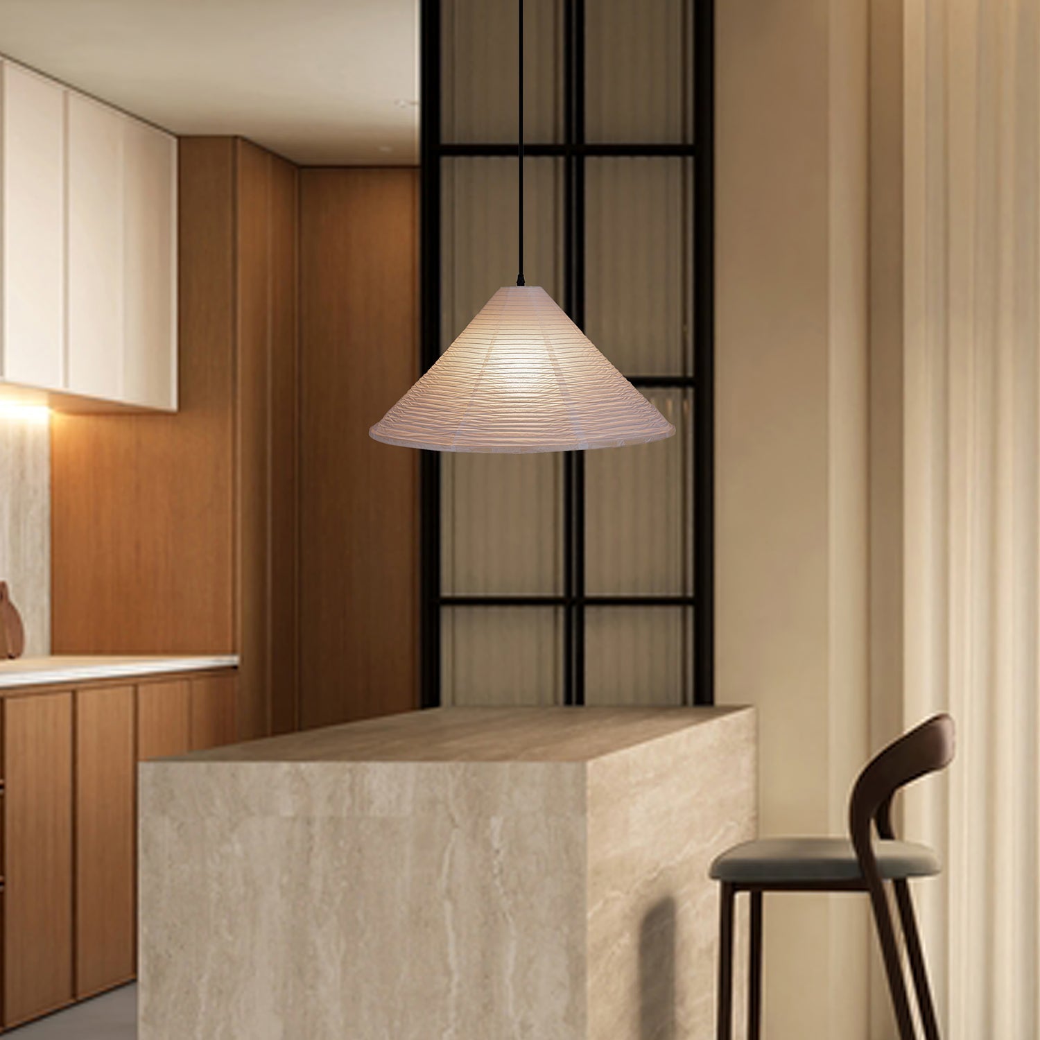 washi-paper-pyramid-pendant-lamp-anzaz-White & Black (Diffuser with bottom lamp shade)-4