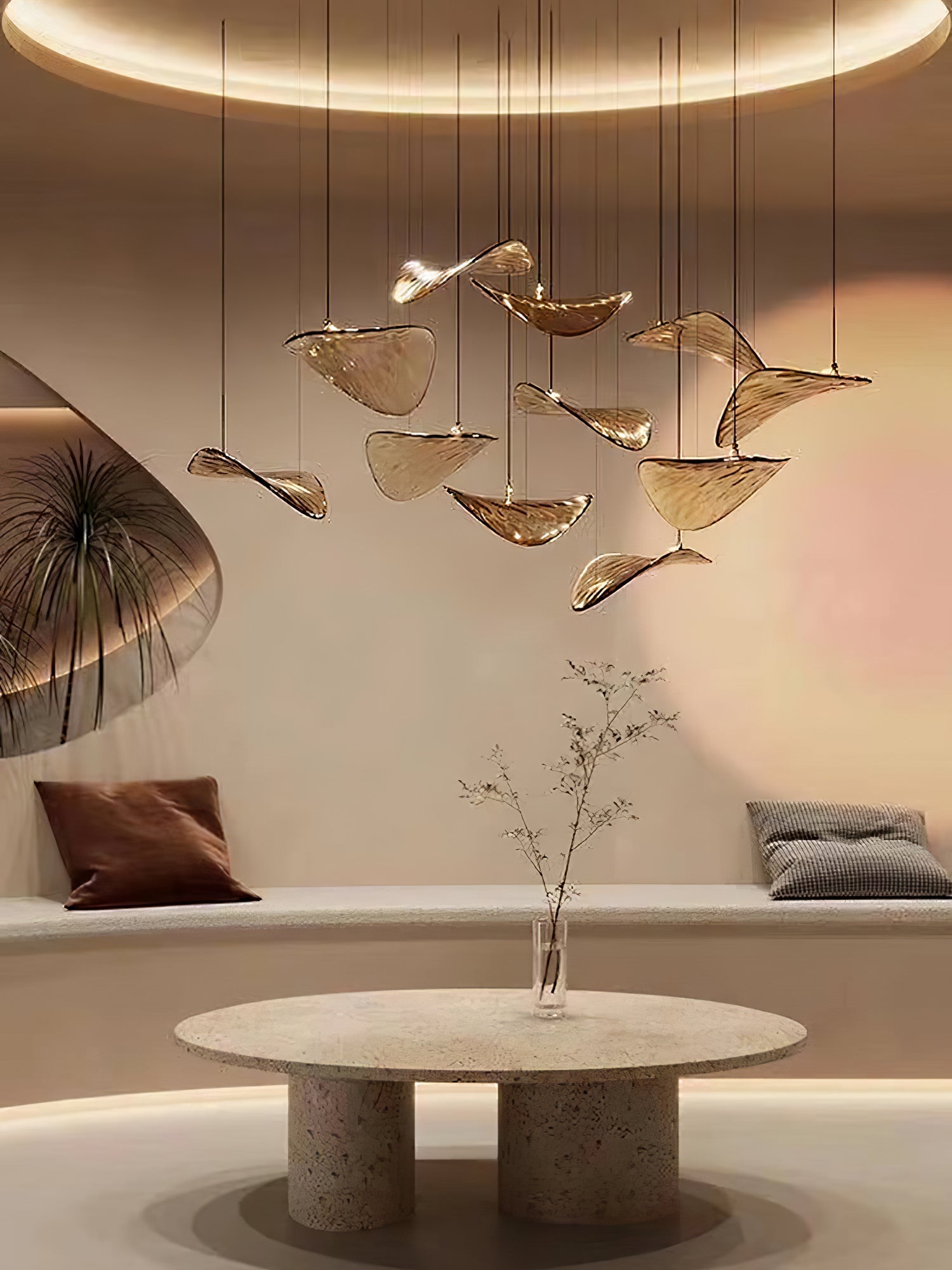 wave-floating-leaf-chandelier-anzaz-Amber & Stainless steel-3