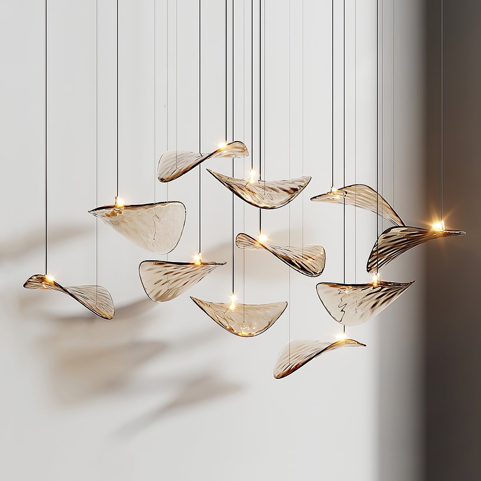 wave-floating-leaf-chandelier-anzaz-Amber & Stainless steel-4