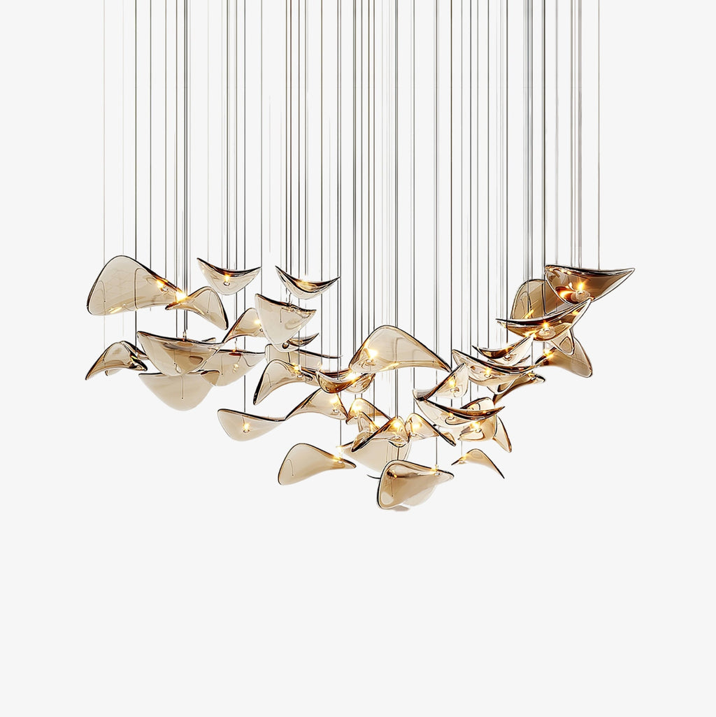 wave-floating-leaf-chandelier-anzaz-Amber & Stainless steel-1