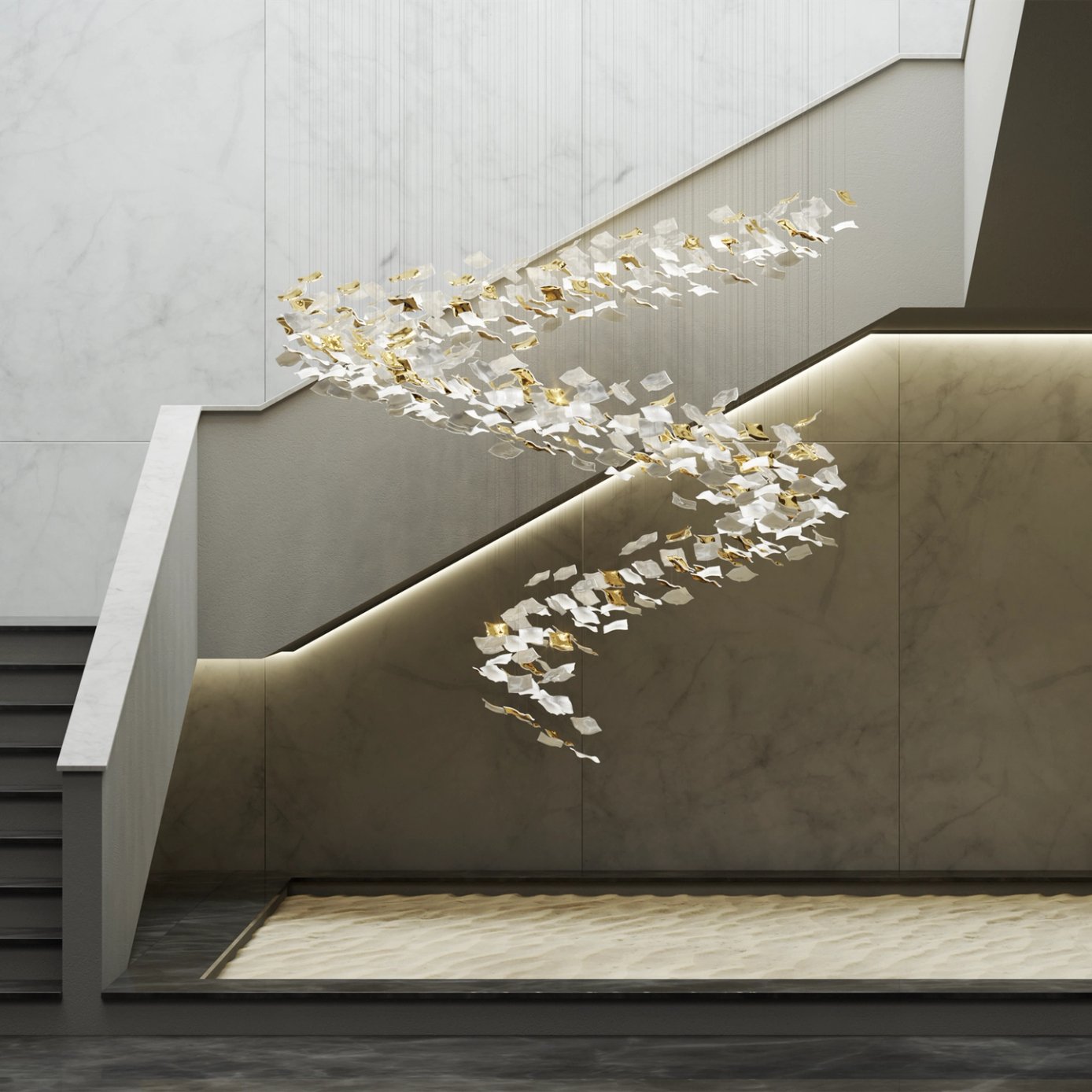 whispering-kerchiefs-chandelier-anzaz-Gold & Silver-2