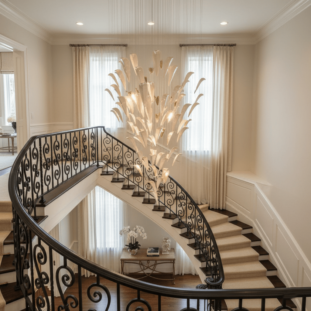 white-feather-art-deco-customize-chandelier-anzaz-No Ceiling Plate-4