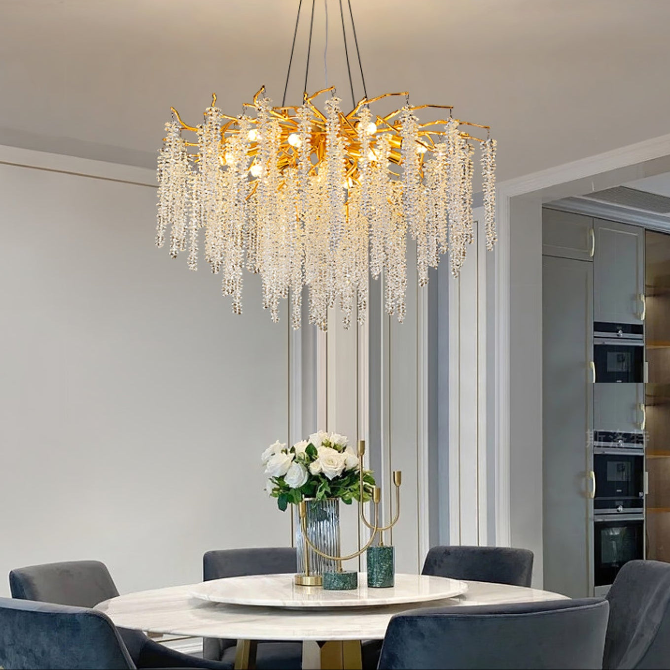 wisteria-flower-crystal-chandelier-anzaz-Gold & Clear crystal-2