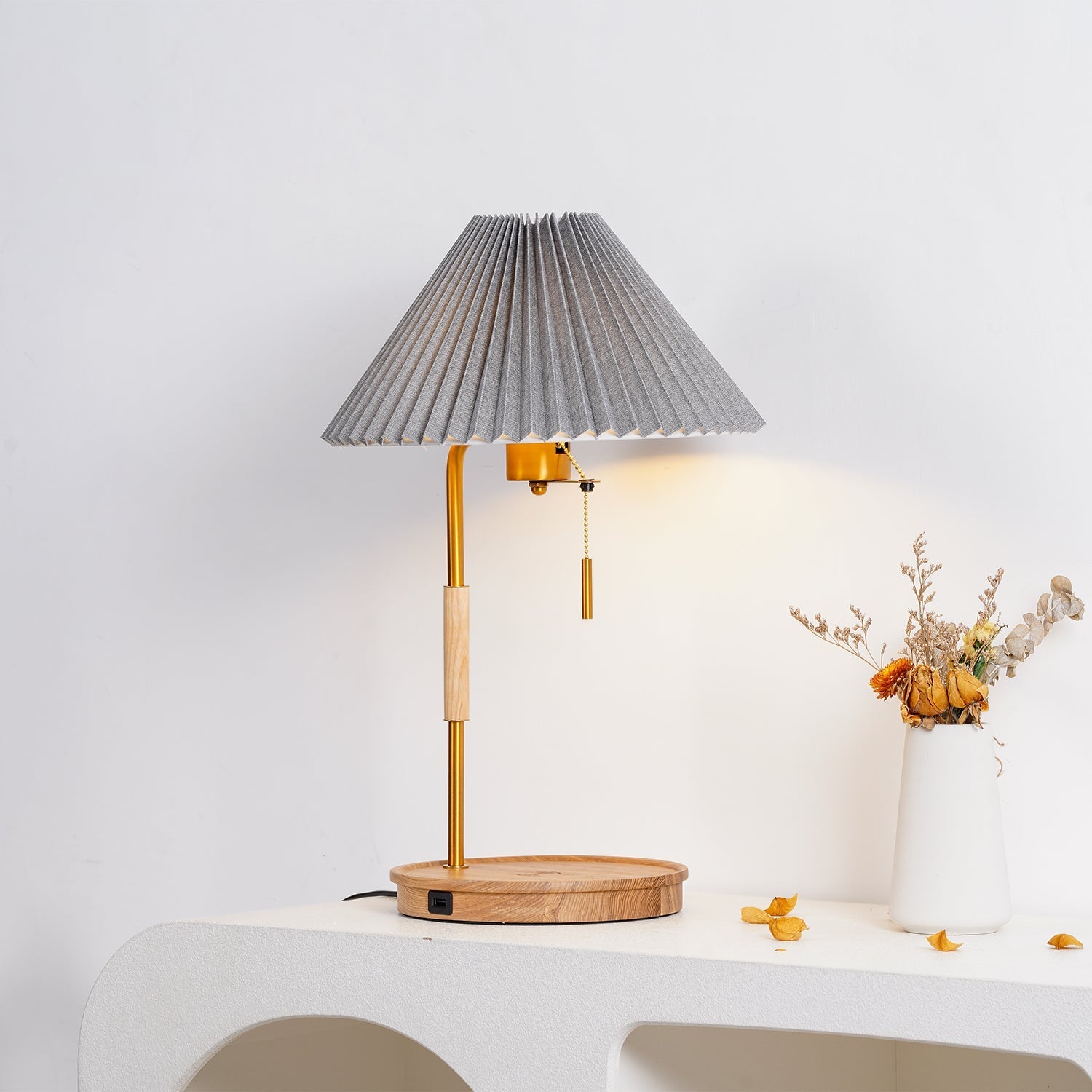 pleated-retro-wooden-table-lamp-anzaz-Wood color & Beige-2