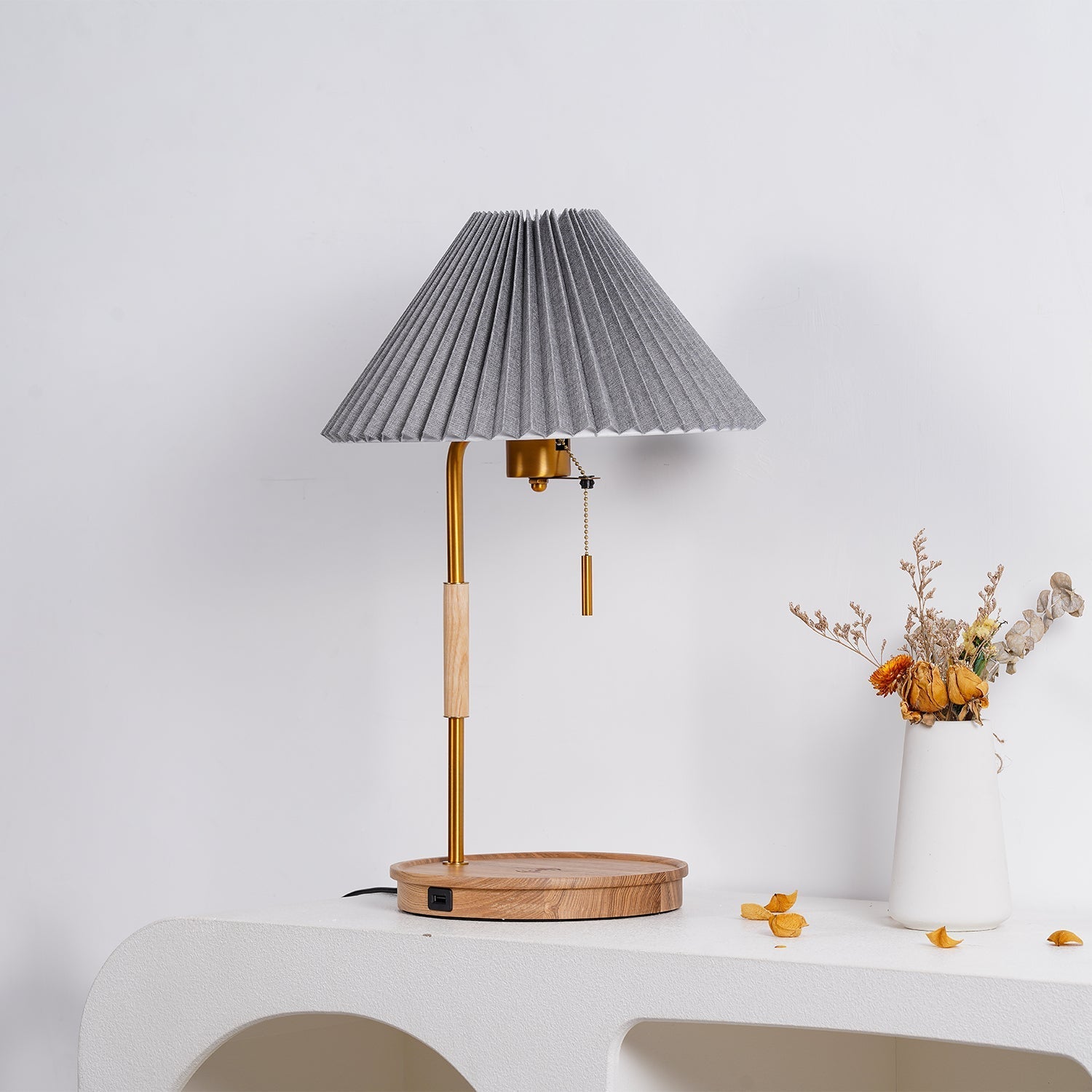 pleated-retro-wooden-table-lamp-anzaz-Wood color & Beige-3