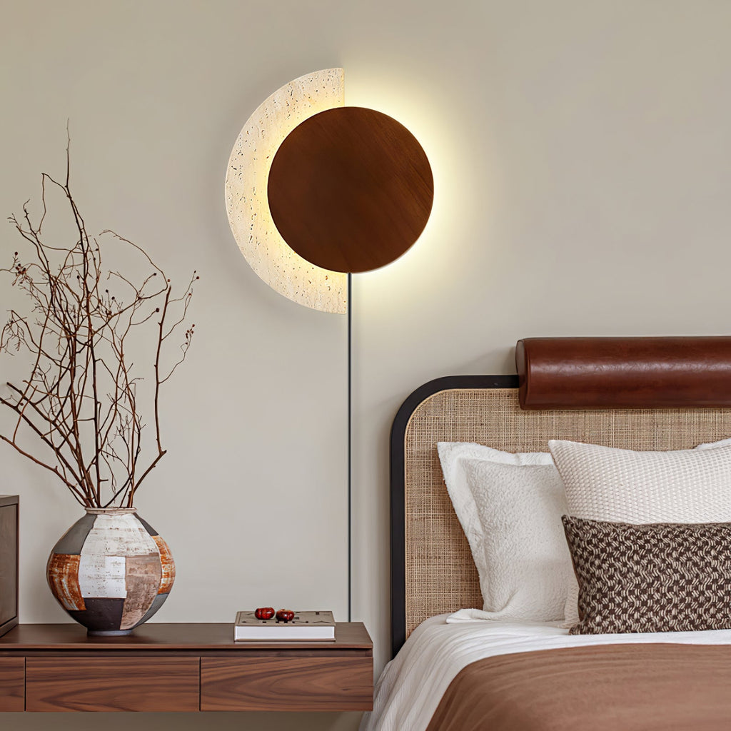 crescent-halo-plug-in-wall-sconce-anzaz-Yellow Travertine & Walnut Color (Warm Light)-2