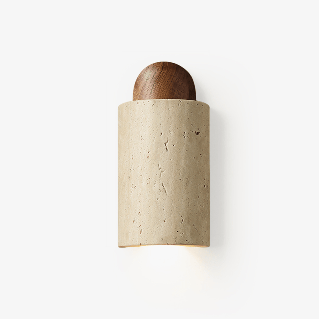 terrazzo-cylinder-cap-wall-light-anzaz-Yellow Travertine & Walnut Color-1