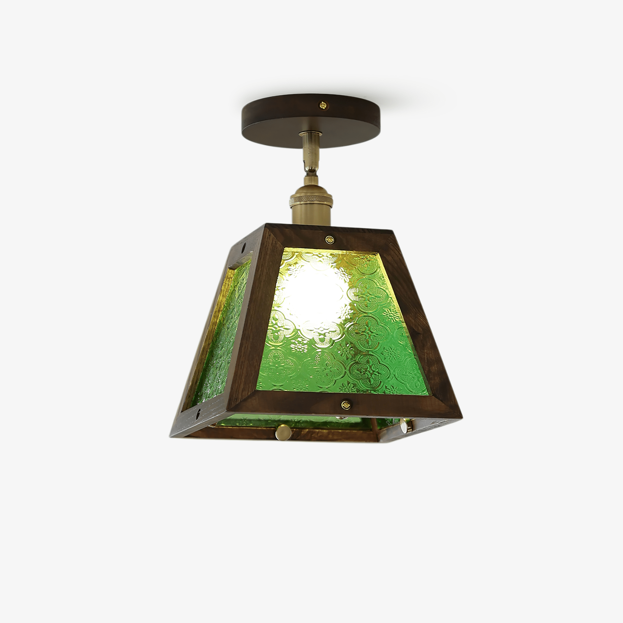 green-patterned-glass-ceiling-light-anzaz-Walnut Wood & Gold-1