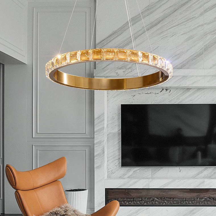 Candelabru inelar cu LED-uri cu diamant auriu pentru sufragerie