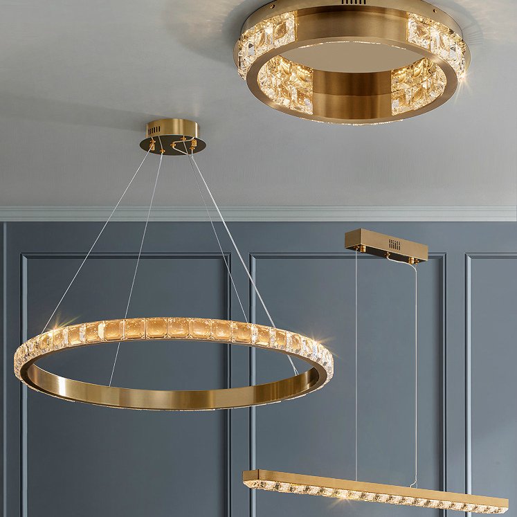 Candelabru inelar cu LED-uri cu diamant auriu pentru sufragerie