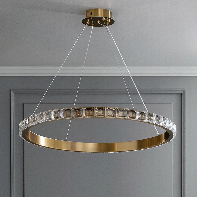 Candelabru inelar cu LED-uri cu diamant auriu pentru sufragerie