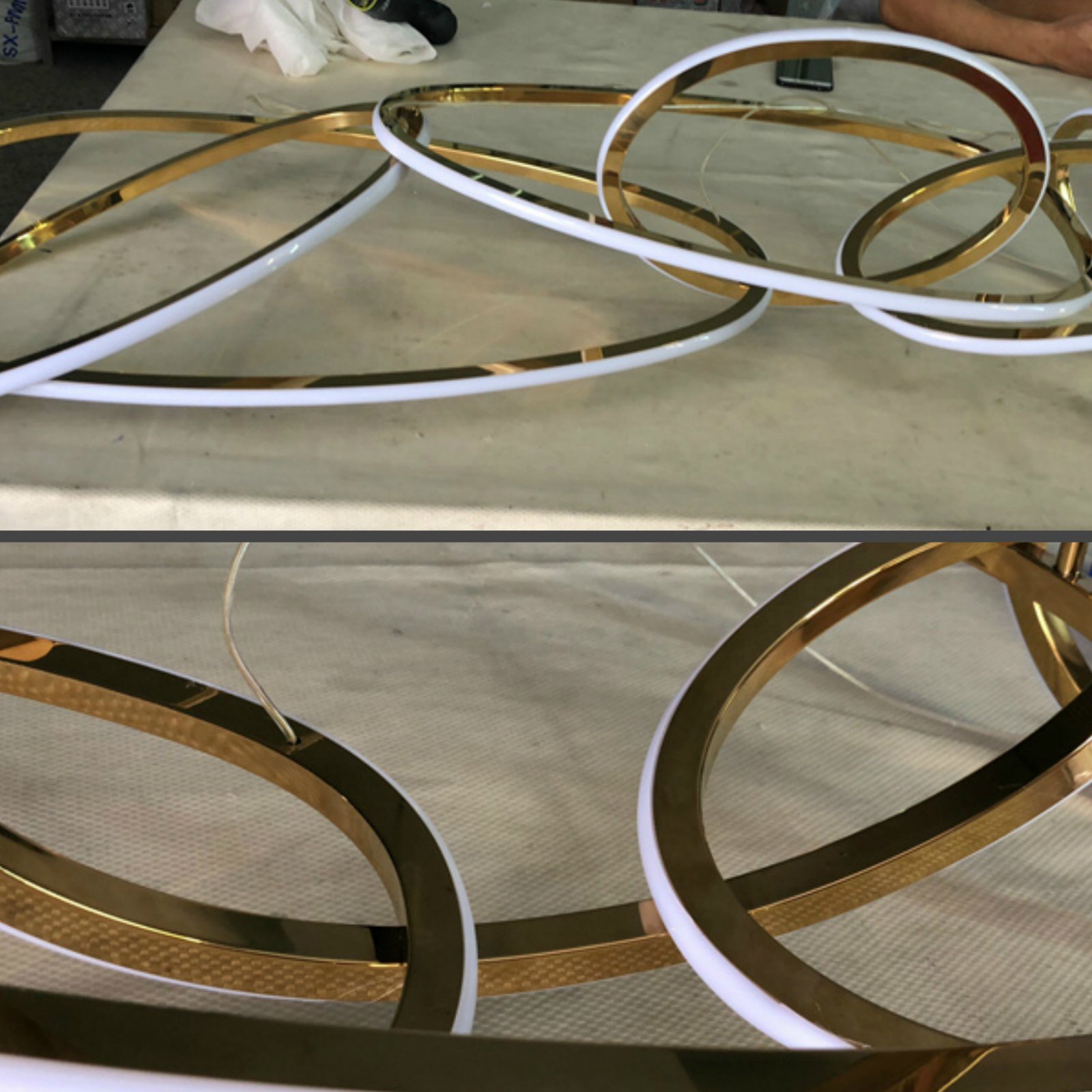 Candelabru inelar cu sculptură luminoasă suspendată, desfășurat, 150 cm, pentru sufragerie