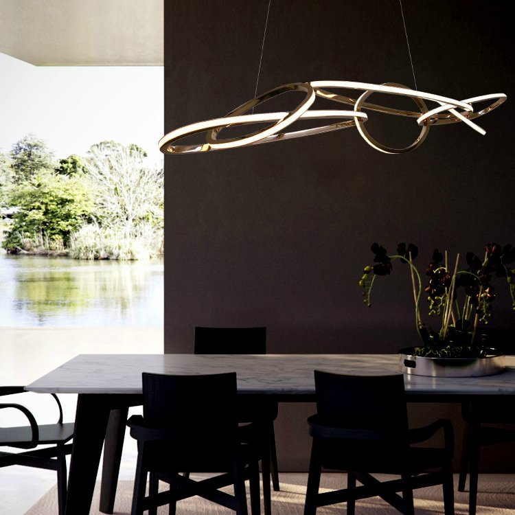 Candelabru inelar cu sculptură luminoasă suspendată, desfășurat, 150 cm, pentru sufragerie