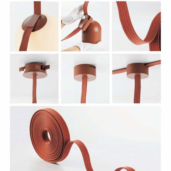 Lampă suspendată LED neagră FOCUS B cu curea pentru dormitor