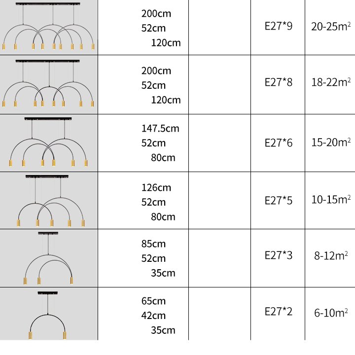 Lampă suspendată ARC cu 5 lămpi negre