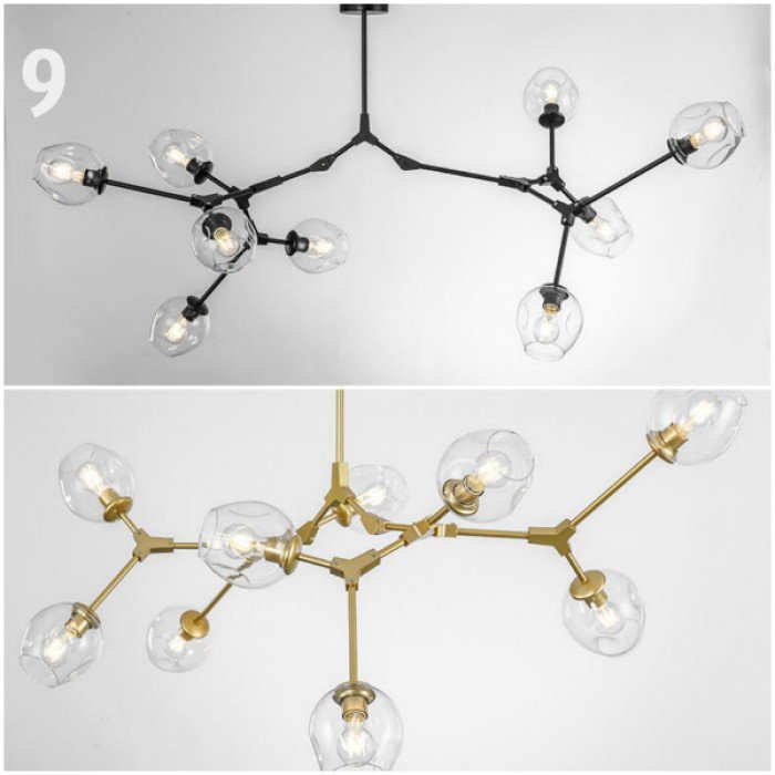 Candelabru auriu + chihlimbar cu 5 lămpi Branching Bubble pentru hol