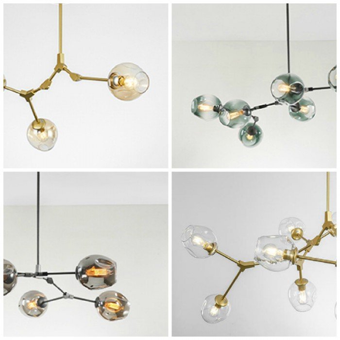 Candelabru auriu + chihlimbar cu 5 lămpi Branching Bubble pentru hol