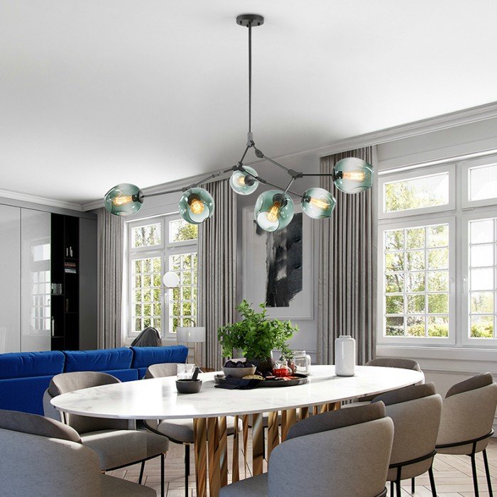 Candelabru auriu + chihlimbar cu 5 lămpi Branching Bubble pentru hol