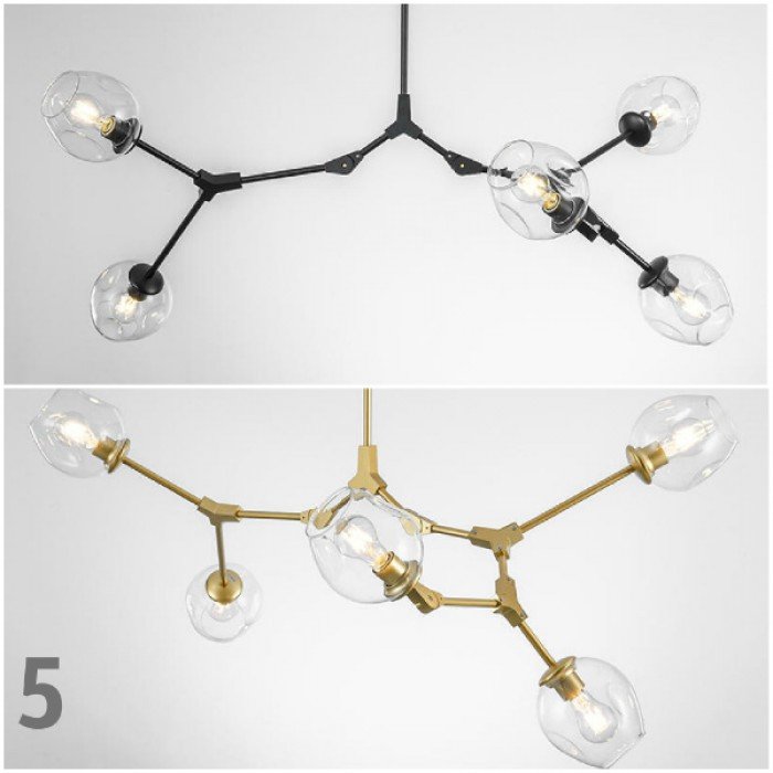 Candelabru auriu + chihlimbar cu 5 lămpi Branching Bubble pentru hol