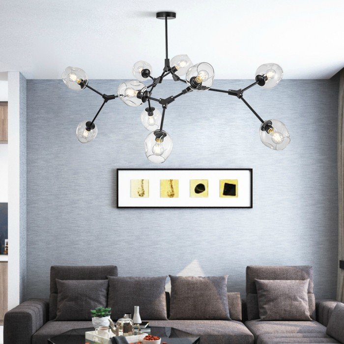 Candelabru auriu + chihlimbar cu 5 lămpi Branching Bubble pentru hol
