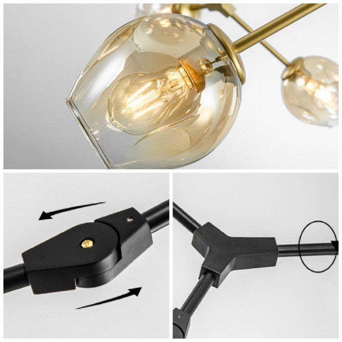 Candelabru auriu + chihlimbar cu 5 lămpi Branching Bubble pentru hol