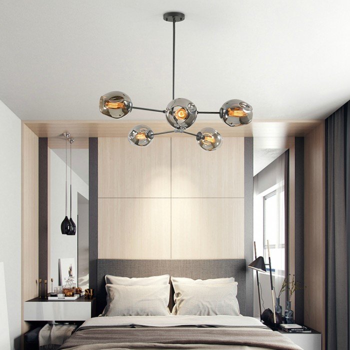 Candelabru auriu + chihlimbar cu 5 lămpi Branching Bubble pentru hol